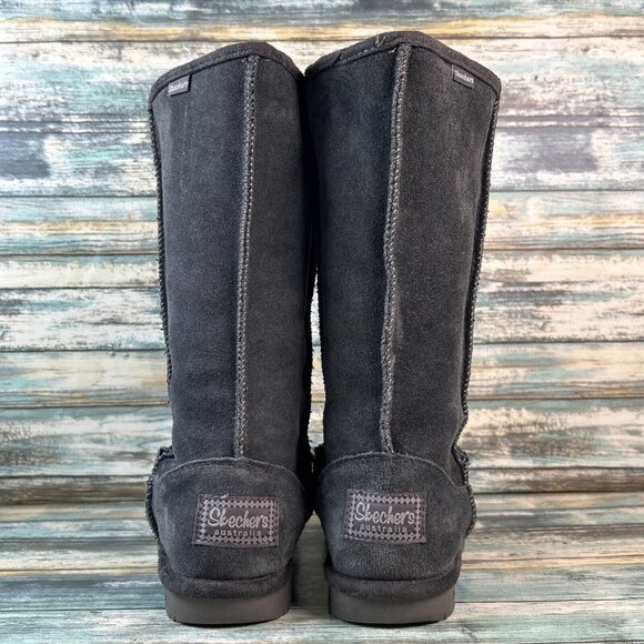 Skechers Faux Fur Mid Calf Boots Gray Suede Pull On Low Wedge Heel Womens Sz 7.5 - Picture 7 of 14